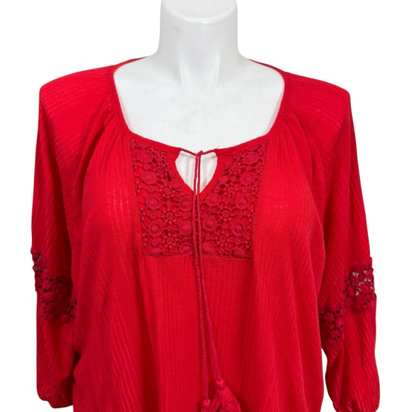 Multiples Red Textured Tunic Top Women’s Plus Size 3X Boho Crochet Sleeve - Picture 2 of 10